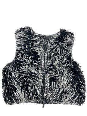 Girls Black and White Faux Fur Layering Vest with 2 Tie Closure size Large